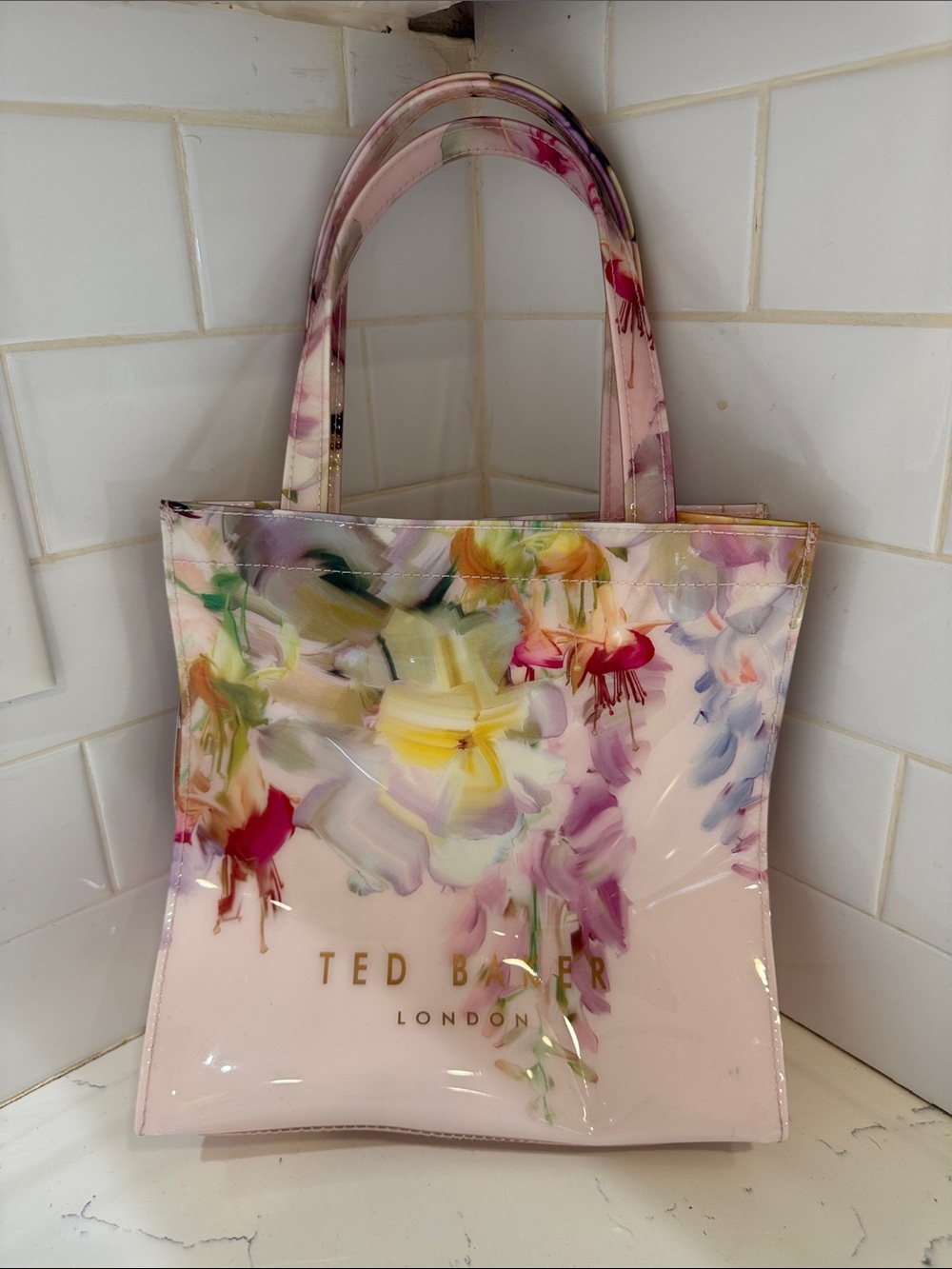 Ted Baker Pink Multicolor Floral Patent Tote